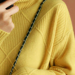 Casual Loose Solid Color Striped High-Neck Long Sleeves Sweater Tops