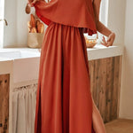 Comfort slit ruffled suspenders jumpsuit