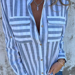 Striped Print Casual Pocket Shirt Top