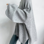 Stretch Mohair-Blend Balloon Sleeves Loose Solid Round-Neck Sweater Tops