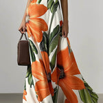 Loose Sleeveless Floral Printed Split-Joint V-Neck Evening Dresses Maxi Dresses