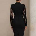 Sophisticated Black Blazer-Style Lace Midi Dress