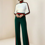Loose Wide Leg Contrast Color Pockets Split-Joint Striped Pants