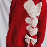 Racing Red Love Jacquard Bow Knitted Sweater