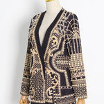 Long Sleeves Loose Beads Printed V-Neck Blazer Outerwear
