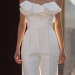 Ruffled Off-Shoulder Tailored Wide-Leg Jumpsuit