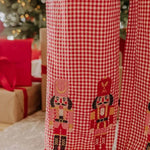 Nutcracker Charm Embroidered Gingham Loose Shirt and Elastic Waist Pajama Set