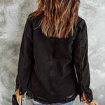 Casual Ripped Raw Hem Button Up Denim Shacket