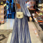 Geometric Print Cut Out Elastic Waist Backless Maxi Dress