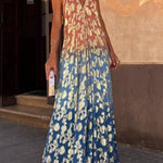 Bianca Tie-dye Ombre Gold Floral Print A-line Halterneck Maxi Dress