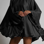 Solid Color High-Neck Backless Flared Sleeves Mini Dress