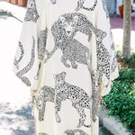 White Cheetah Print Loose Fit Open Front Kimono