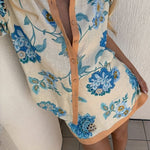 Giselle Linen Blend Floral Print Short Sleeve Shirt and Zipper Mini Skirt Set