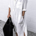 Elegant Solid Color Slit Shirt Dress