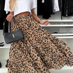 Unique and Comfortable Leopard Print Elastic Waist A-line Layered Maxi Skirt