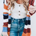 Soft Rainbow Striped Sweater Cardigan