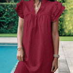 A-Line Loose Ruffled Solid Color Stand Collar Mini Dresses