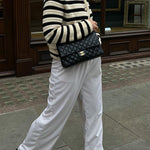 Striped small fragrant style knitted cardigan