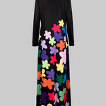 Long Sleeves Asymmetric Floral Round-Neck Maxi Dresses