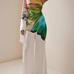Long Sleeves Loose Flower Print Pleated Pockets One-Shoulder Jumpsuits