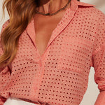 Fashionable Hollow Loose Button Pocket Shirt Top