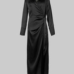 Long Sleeves Loose Solid Color Lapel Collar Maxi Shirt Dresses
