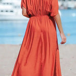 Surplice Neck Split Hem Ruched Maxi Dress