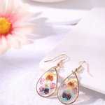Van Gogh Water color Pressed Flower Tear Drop Earrings