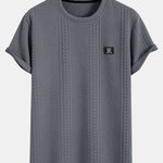 Short Sleeve Geometric Jacquard Arc Hem T-Shirt