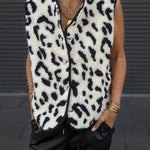 Women's Leopard Print Front Opening Casual Autumn and Winter Vest Jacket