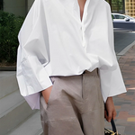 Long Sleeves Loose Solid Color Lapel Collar Blouses&Shirts Tops