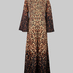 Flared Sleeves Long Sleeves Leopard Printed Round-Neck Jumpsuits