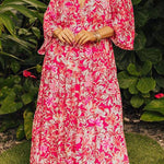 Rose Plus Size Floral V Neck Flounce Sleeve Boho Maxi Dress