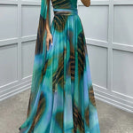 Lucia Unique Print Floral Detail One Shoulder Draped Sleeve Gown Maxi Dress