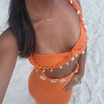 Takian Hollow Crochet Knit Braid Shell Trim Crop Vacation Tank