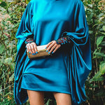 Going Out Loose Batwing Sleeves Buttoned Solid Color Mini Dresses