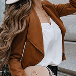 Zip Up Pocketed Faux Suede Moto Jacket