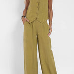 Women Casual Linen Waistcoat Two Set Suits
