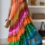 Rosha Georgette Crepe Tie-dye Print Layered Ruffles A-line Maxi Dress