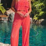 Self Tied Straps Pleated Wide Leg Jumpsuit