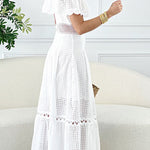Nirvana off-shoulder ruffled cutout dress