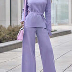 Casual Simplicity Solid Bandage V Neck Long Sleeve Two Pieces