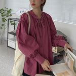 Urban Loose Puff Sleeves Agaric Laces Falbala Solid Color Blouses