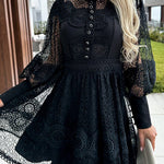 Peak Party Vibes Crochet Lace Lantern Sleeve Formal Mini Dress