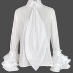 Flared Sleeves Long Sleeves Buttoned Falbala Solid Color Stand Collar Blouses&Shirts Tops