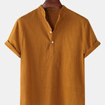 Solid Color Basic Henley Shirts & Linen Cotton Blend 11" Shorts