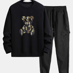 Camouflage Dissolving Bear Print Relax Fit Sweatshirt & Chino Cargo Jogger Pants