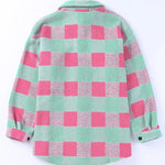 Pink Plaid Colorblock Casual Oversized Jacket