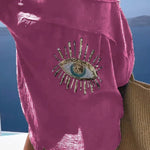 Summer Breeze Linen Blend Sequin Magic Eye Desig Oversized Relax Shirt