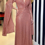 Shine Brighter Sequin Cape Sleeve Cross Waist Evening Maxi Dress